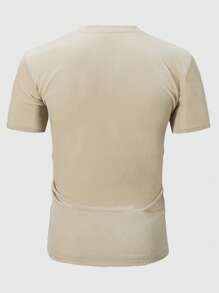 Manfinity Homme Plus Size Men's Solid Color Round Neck Short Sleeve T-Shirt, Fashionable For Summer - Apricot - View 2