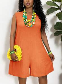 Slaydiva 2025 New All-Match Casual Jumpsuit For Women Plus Size, Minimalist Solid Color V-Neck Romper For Daily Wear