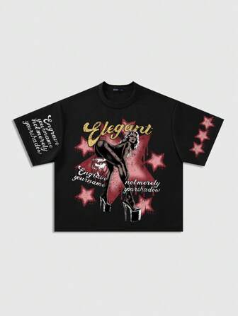 Street Life Camiseta gráfica corta de hombro caído oversize, estilo callejero retro para hombres