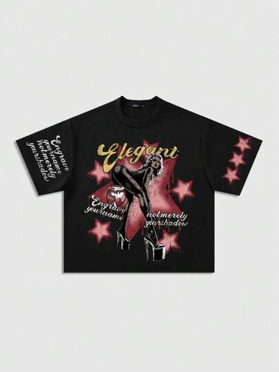 Street Life Men's Oversized Drop Shoulder Cropped Graphic Tee, Retro Street Style