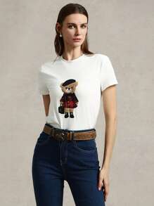 Briarwyn 女士休闲针织圆领短袖修身T恤，夏季商务休闲女款 - 白色 - 查看 5