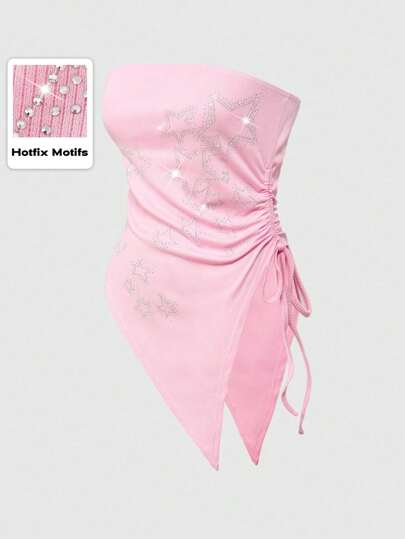 Grunge Punk Parte superior de mujer con diseño plisado de estrellas con lentejuelas, de corte asimétrico, estilo punk rock para festivales de música