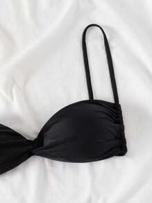 Swim Basics Women's 3 Pieces Black Nylon Simple Beach Vacation Style Bikini Set - Black - View 3