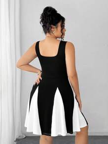 Elenzga Damen Mode Neu V-Ausschnitt rückenfreies Kontrastfarben Bodycon Kleid, sexy tiefer Ausschnitt ärmelloses hoch elastisches figurbetontes Kleid mit geschmückter Taille in großen Größen, geeignet für Geburtstag, Club, Business Lässig, Off-Shoulder Party, Sommer