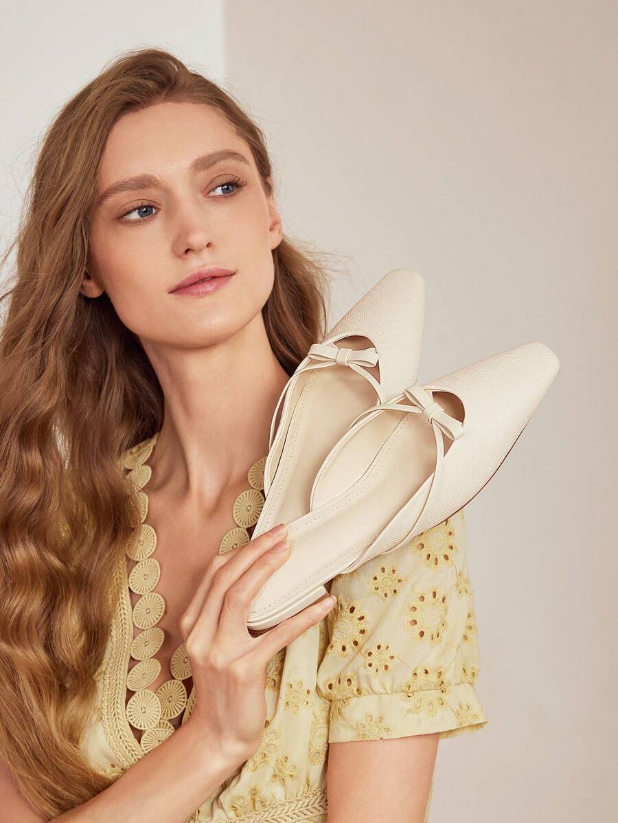 MOTF PREMIUM WOMEN'S FASHION SIMPLE SQUARE TOE BOW DECOR FLATS - White - View 2