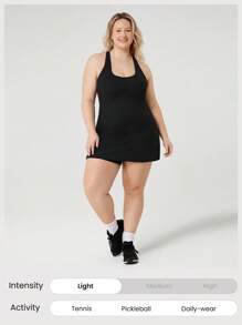GLOWMODE FeatherFit™-Air Plus Size Peekaboo Strappy Dress With Built-In Anti-Slip Shorts Low Impact Yoga Daily Summer Dress Black Drss Quick Dry Moisture Wicking