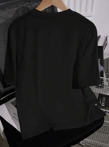 SHEIN PETITE Camiseta casual y versátil para mujer de cuello redondo y manga corta de unicolor