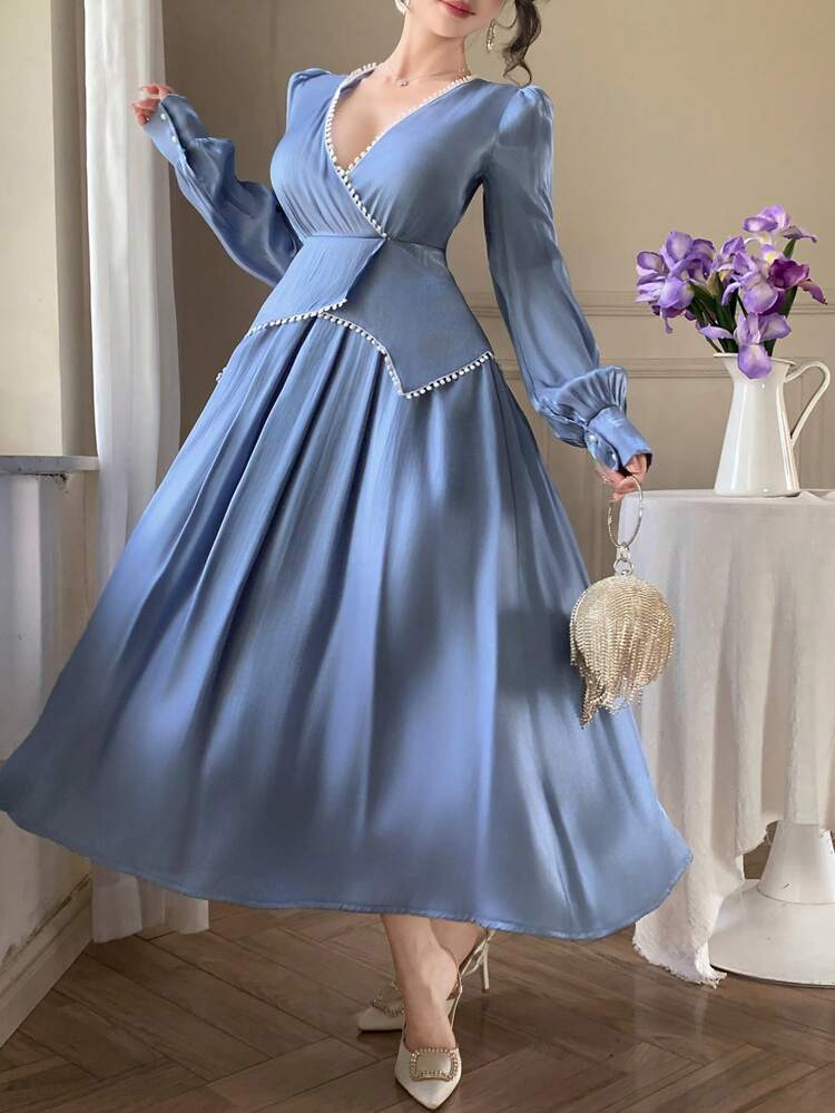 Summer New Music Festival Elegant Pearl Decorated Mid-Length Dress For Women Dress
