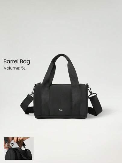 GLOWMODE Bolsa Barril com Bolsos com Zíper Básicos de 5L, com Alça de Ombro Removível para Uso Casual Diário