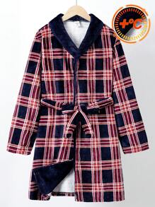 SHEIN Tween Boys' Plaid Belted Homewear