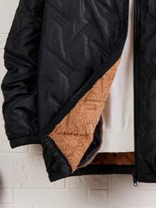 SHEIN Tween Boys Casual Thick Padded  Hooded Zippered Sweatshirt - Black - View 6