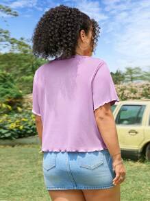 SHEIN EZwear Plus Heart Cut Out Lettuce Trim Tee - Lilac Purple - View 3
