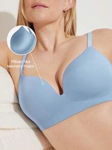 LUVLETTE Dream Curve Support+ Blue Wireless Push Up T-Shirt Basic SizeFreedom Bra No Show Underwear Comfortable Must-Haves