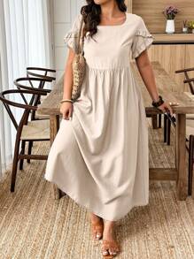 EMERY ROSE 大码褶皱喇叭下摆连衣裙，夏季时尚