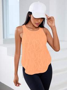 Easithlete 圆领全印花不对称下摆无袖运动背心 - 橘色 - 查看 4