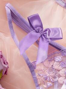 2pcs Emotional Backless Bow Decor Lingerie Set - Purple - View 4