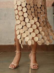 Anewsta Laser Cut Multi Circle Double Layered Skirt Women Skirt - Camel - View 7