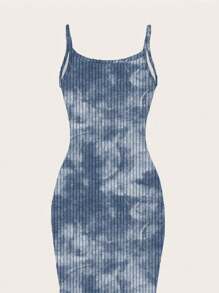 SHEIN EZwear 休闲简约街头扎染全印花无袖长裙，适合夏季