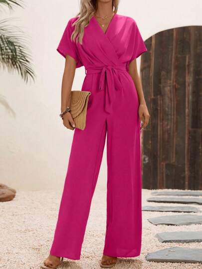 SHEIN Clasi Vacation Casual Solid Color Batwing Jumpsuit