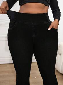 Dripcurv Plus Size Sexy Skinny Stretch Flare Leg Jeans, Blue, Fall Women Clothes - Black - View 6
