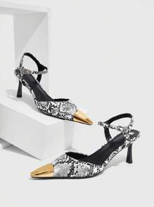 CUCCOO SZL Women's Snake Pattern Pointed Toe Stiletto High Heel Shoes - Black and White - View 7