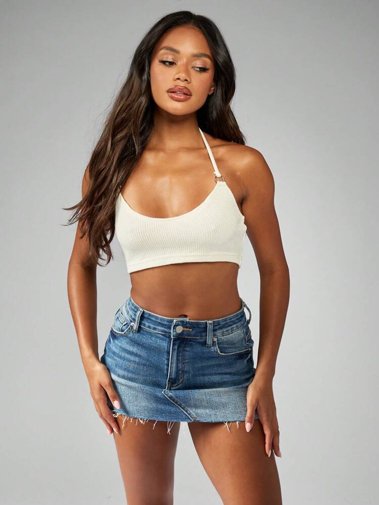 MISSGUIDED 리브드 니트 홀터 크롭 탑 여름 민소매 기본 크롭드 탱크 짐 운동 애슬레틱 요가 댄스 캐주얼 페스티벌 비치 휴가 패션 필수품