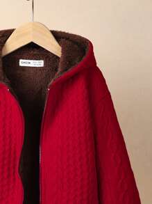 1pc Young Boys Casual Solid Color Thermal Lined Long Parka Jacket,Suitable For Back To School,Birthdays,Holidays,Fall/Winter,Christmas - Red - View 5