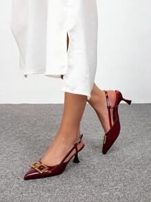 CUCCOO BIZCHIC Women's Pointed Toe Low Heel Wine Red Slingback Commuting Work Pumps For Christmas Valentine's Day - Burgundy - View 8