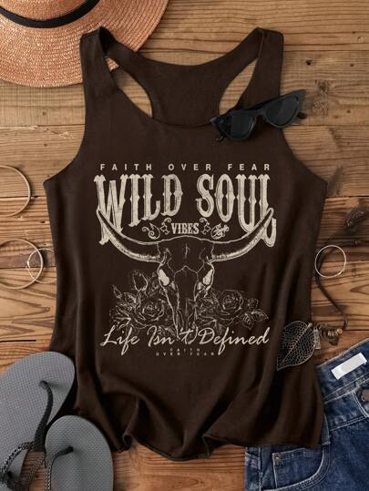 Attitoon Damer avslappnad västerländsk nötkreatur huvud mönster monterad smal linne, sommar