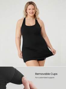 GLOWMODE FeatherFit™-Air Plus Size Peekaboo Strappy Dress With Built-In Anti-Slip Shorts Low Impact Yoga Daily Summer Dress Black Drss Quick Dry Moisture Wicking