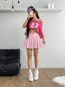 Coolane 女士纯色不对称腰带口袋短裙 - 淺粉色 - 查看 7