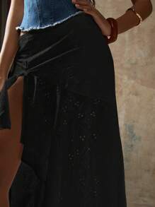 MISSGUIDED High Waist Ruffle Maxi Skirt Gothic Style Festival Long Skirt Asymmetric Hem Dance Performance Fall Winter Layered Design Statement Piece - Black - View 4