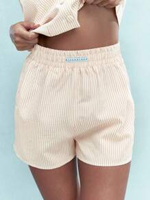 MISSGUIDED 宽松背心套装无袖纽扣前背心和高腰短裤夏季轻薄条纹套装度假装海滩度假装 - 卡其色 - 查看 3