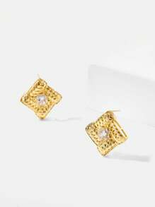 MOTF PREMIUM Pendientes de botón elegantes con zirconia en estilo geométrico vintage chapados en oro de 18 quilates