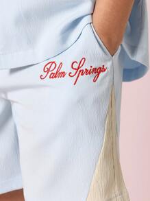 SUMWON Palm Springs Resort Collection Color Block Summer Set Beach Vacation Two-Piece Casual Outfit Athletic Sports Kids Tennis Club Streetwear Holiday Leisure Wear Youth Fashion Coordinates - Blue - View 6