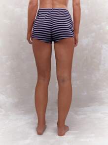 MISSGUIDED Athletic Dance Short Striped Pattern High Waisted Bike Shorts Compression Exercise Yoga Running Workout Training Performance Moisture Wicking Summer Activewear - Purple - View 2