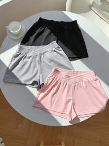 Comfortcana 3 chiếc quần short lưng thun đơn giản cho nữ mùa hè - Nhiều màu - Xem 3