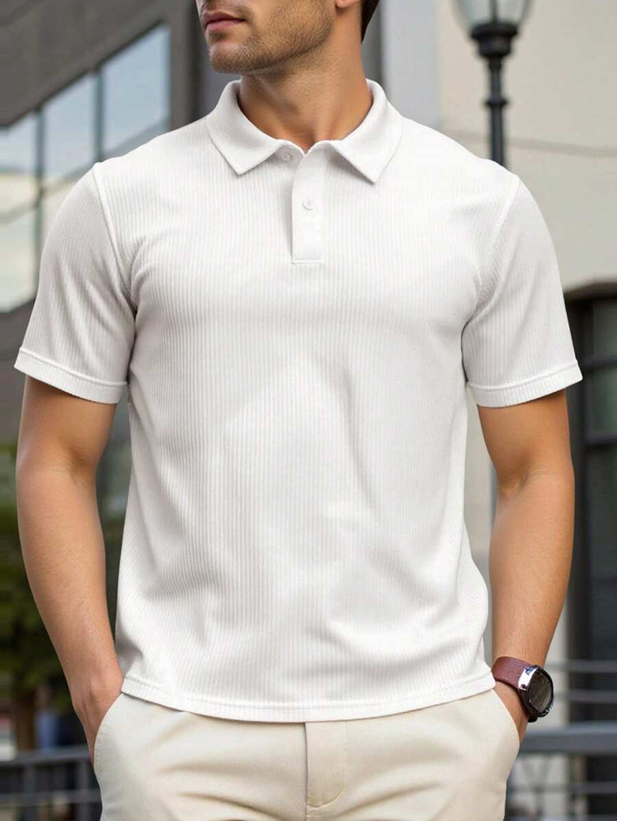 Manfinity Homme Herren lässiges, vielseitiges Poloshirt mit einfarbiger Kurzarm - Weiss - Übersicht 1