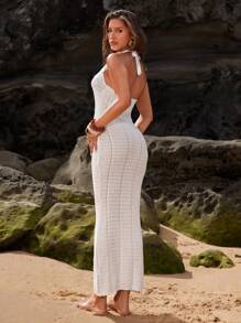 SHEIN BAE 女式度假性感透明针织沙滩裙 - 白色 - 查看 2