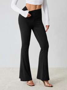 SHEIN Tall Women's Basic Three Pieces Solid Color Waist Tight And Flared Trousers Suit Suitable For All Seasons - Multicolor - View 10