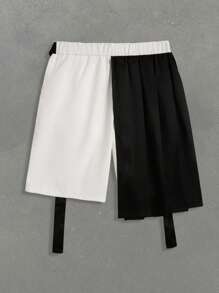 Manfinity EMRG Men's Black And White Woven Bermuda Shorts With Zipper Detail And Pleated Panel Design - Black and White - View 2