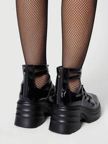 ROMWE Goth 2024 年新款时尚玛丽珍鞋街头风女鞋，圆头粗跟通勤休闲乐福鞋，春季 - 黑色 - 查看 5