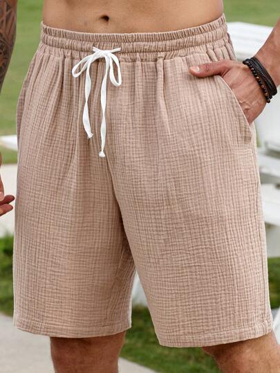 ResortEase Pantalones cortos casuales con textura y cordón en la cintura talla grande para hombres, pantalones de lino de verano para hombres, pantalones de playa para hombres, pantalones de verano para hombres