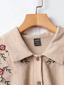 Lacomfia 2pcs/Set Women Floral Embroidery Long Sleeve Buttoned Shirt And Pants Embroidered Casual Cotton Sweat-Wicking Shirt And Pants Set