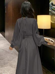 DAZY Women's Party/Date Loose Mid-Length Tie-Up Dress,Fall Dress Elegant Women Dresses Prom Dress - Grey - View 3