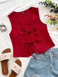 Soleia Ropa casual de vacaciones, boda en la playa, invitado de boda, graduación, brunch, ropa de mujer, Día de San Patricio, vacaciones de primavera, Pascua, festival de música, elegante, bohemio, tropical, texturizado, top de tirantes con lazo rojo