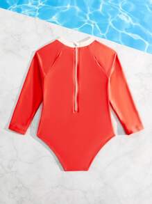 Girls One-Piece Splicing Cutout Swimsuit, Suitable For Beach Holiday - Red - View 2