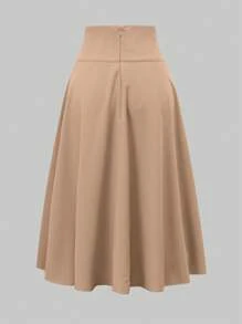 Franclia Women's Solid Color Ruched Waist Maxi Skirt, Elegant - Khaki - View 2
