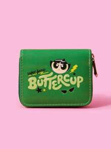 THE POWERPUFF GIRLS X SHEIN 毛茛图案拉链钱包，带零钱袋的多卡位收纳袋，轻便的身份证夹，适合女士/女孩，适合青少年、学生、老师、学校和名片钱包的礼物 - 彩色 - 查看 2
