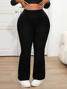 Dripcurv Plus Size Sexy Skinny Stretch Flare Leg Jeans, Blue, Fall Women Clothes - Black - View 3